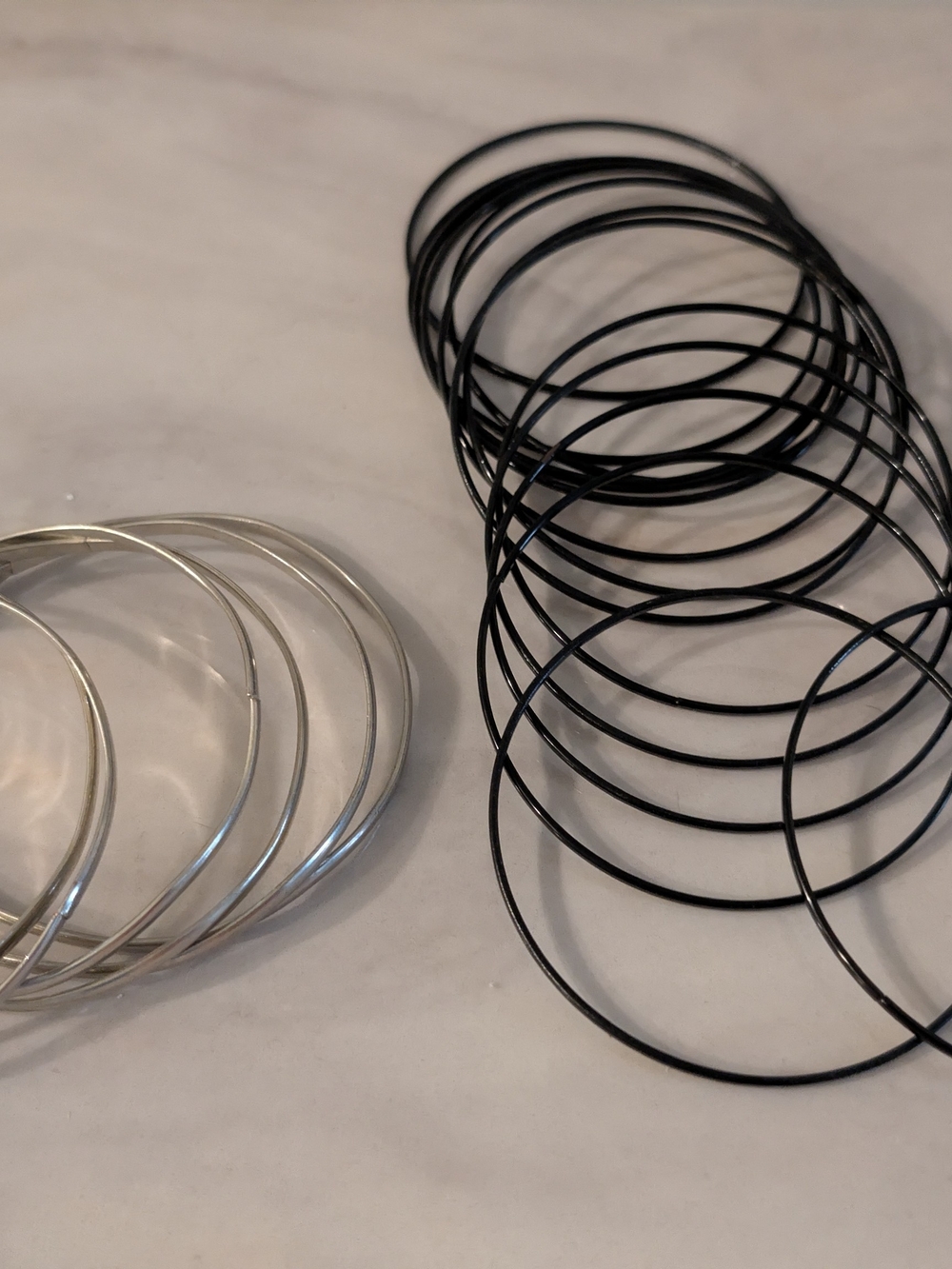 Set of Black and Silver Thin Bangle Bracelets